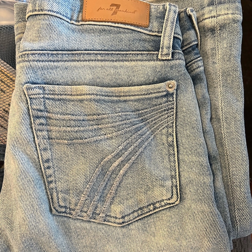 7 For All Mankind Blue Jeans with Subtle Fading and Whiskering